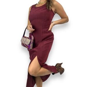 90's maroon microfiber suede dress with slit by R.J. & CO.